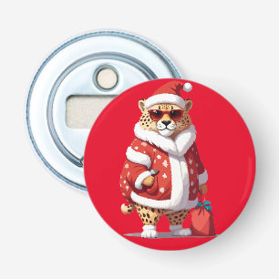 Panther in Santa Kostuum Schattig Grappig Kerstfee Button Flesopener