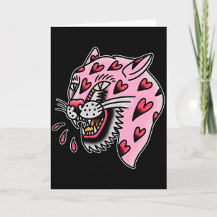 Panther Roze X Hart Liefde Traditioneel Flash Prem Kaart