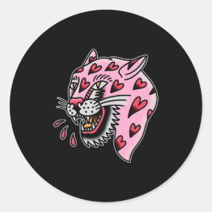 Panther Roze X Hart Liefde Traditioneel Flash Prem Ronde Sticker