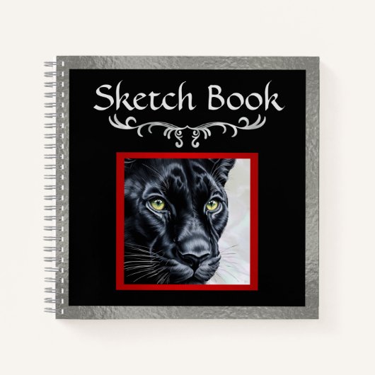 Panther Sketch, Silver Border Hard Hoesje Sketch Notitieboek (Voorkant)
