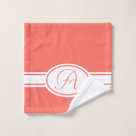 Pantone Living Coral Monogram Bad Handdoek (Wasdoekje)