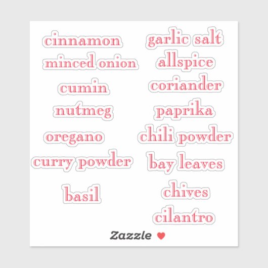 Pantry Spices Set Red Font Sticker (Feuille)