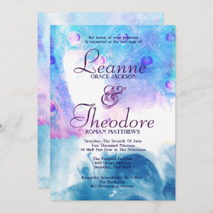Paon abstrait, faire-part de mariage d'aquarelle