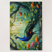Paon dans un puzzle de jungle florale (Vertical)