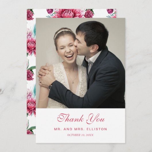 Paon d'aquarelle et Merci floral rouge de | (Devant / Derrière)