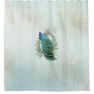 Paon de rideau en douche, turquoise, cru, minable