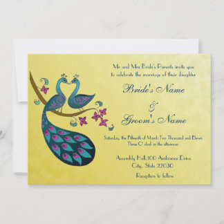 Paon - faire-part de mariage de paonne, jaune de