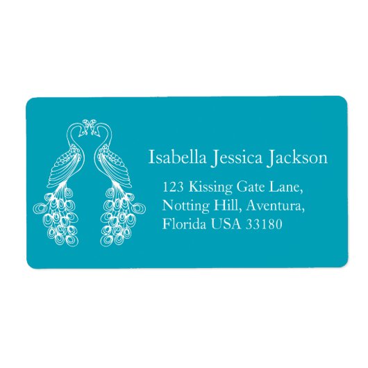 Paon / peahens blanc turquoise réponse étiquette (Devant)