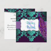 Paon pourpre et invitations turquoises de mariage (Devant / Derrière)