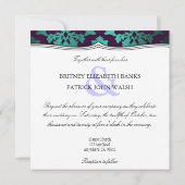 Paon pourpre et invitations turquoises de mariage (Dos)