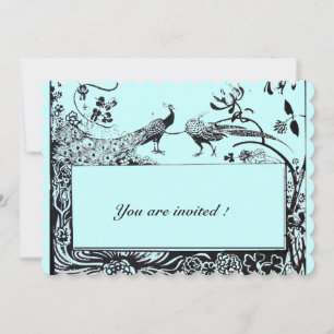 PAONS D'AMOUR À NOCE Noir Bleu sarcelle Invitation