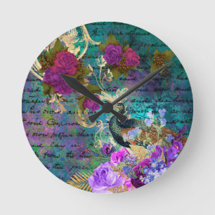 Paons sarcelles Horloge murale en acrylique frança