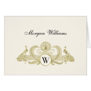 Paons vintage monogramme or faux ivoire BG