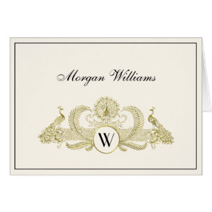 Paons vintage monogramme or faux ivoire BG