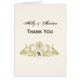 Paons vintage monogramme or faux ivoire BG