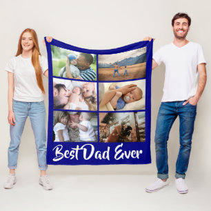Pap 6 foto collage navy blue DIY Fleece Deken