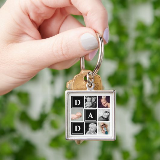 Pap Black Custom Photo Collage Sleutelhanger (Hand)