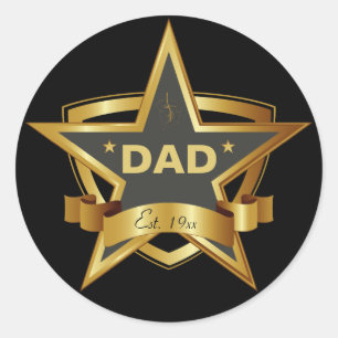 Pap Black en Gold Star Round Stickers