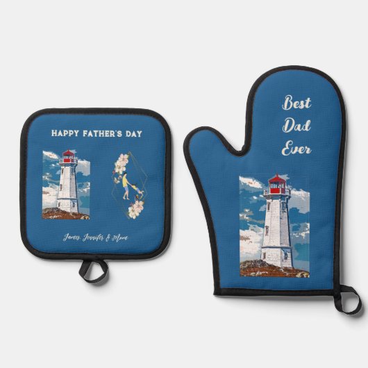 Pap Daughter Bonding Lighthouse Happy Vaderdag Ovenwant & Pannenlap Set (Voorkant)
