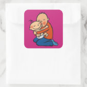 Pap en Baby knuffelen Vierkante Sticker (Tas)