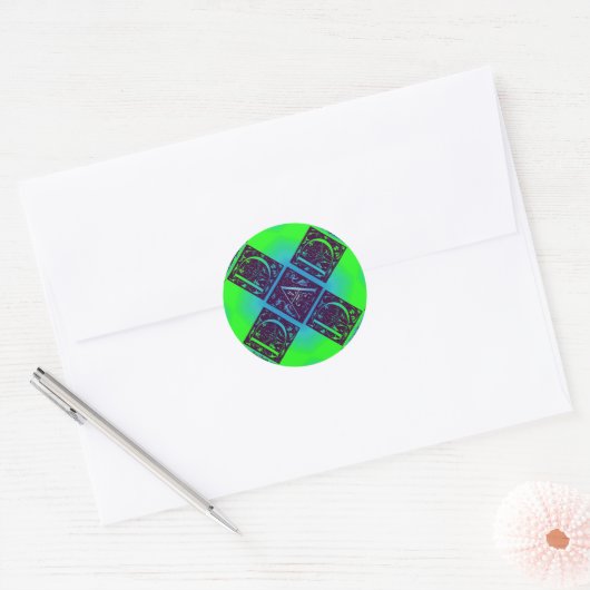 Pap Fancy tekst groene blauwe achtergrond Ronde Sticker (Envelop)