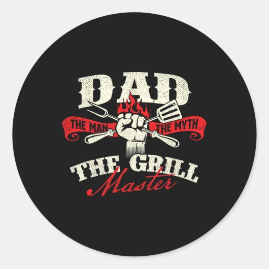 Pap het Man De mythe De grillmeester - Grill BBQ Ronde Sticker (Voorkant)