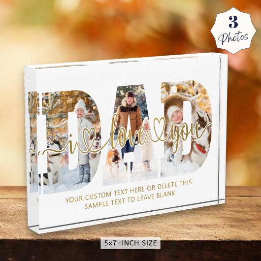 Pap Ik hou van je 3 Fotocollage Script Hearts Gold Fotoblokken