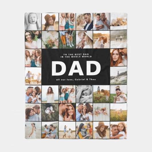 Pap moderne multi-fotovaders dag zwarte witte vlek fleece deken (Voorkant)