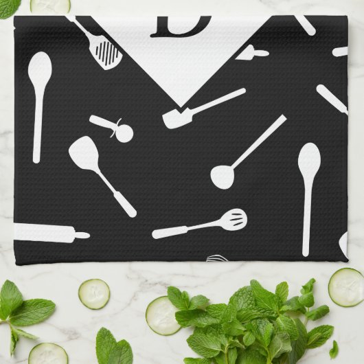 Pap Monogram Black Kitchen Towel Theedoek (Gevouwen)