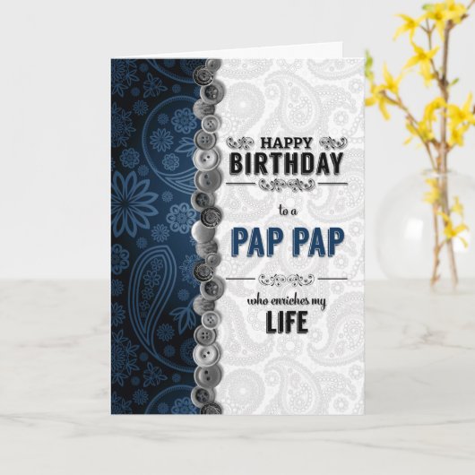 PAP PAP Birthday Blue Paisley Kaart (Gele Bloem)