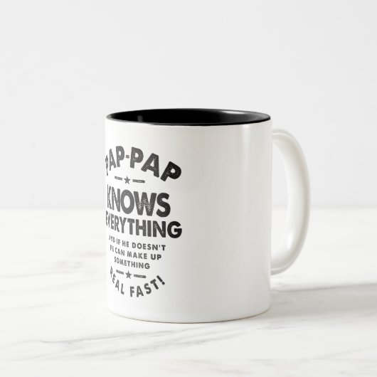 Pap-Pap kent alles - Ideaal voor Grandpas Tweekleurige Koffiemok (Voorkant rechts)
