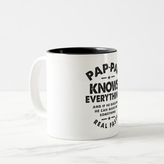 Pap-Pap kent alles - Ideaal voor Grandpas Tweekleurige Koffiemok (Voorkant links)