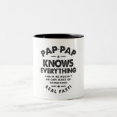 Pap-Pap kent alles - Ideaal voor Grandpas Tweekleurige Koffiemok (Center)