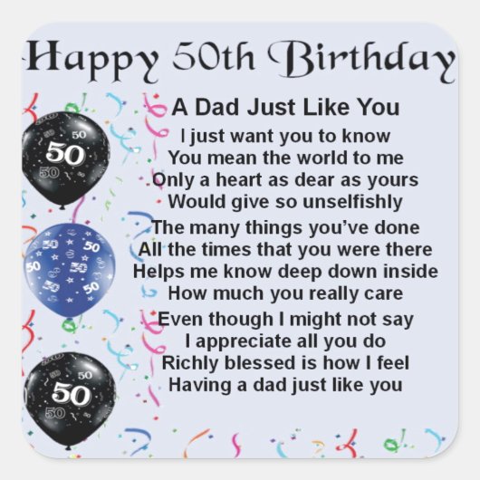 Pap Poem 50th Birthday Vierkante Sticker (Voorkant)
