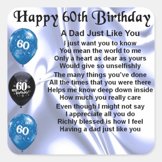 Pap Poem 60th Birthday Vierkante Sticker (Voorkant)