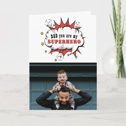 Pap Superheld Cartoon Speech Bubble Fathers day Kaart (Voorkant)