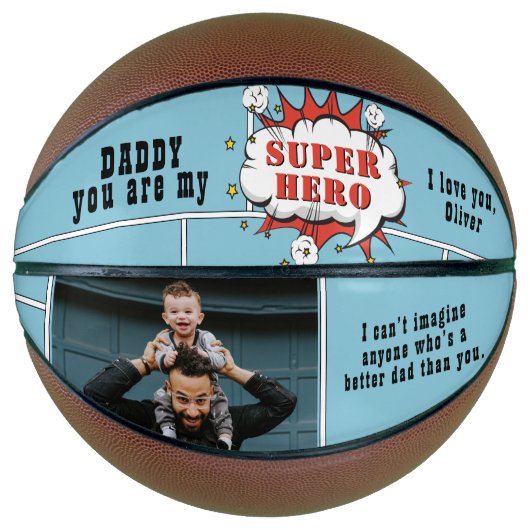 Pap Superheld Comic Speech Bubble Foto Basketbal (Voorkant)