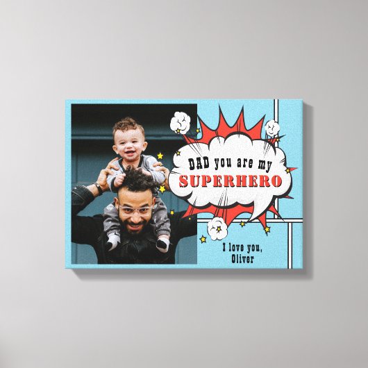 Pap Superheld Comic Speech Bubble Foto Canvas Afdruk (Voorkant)