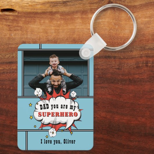Pap Superheld Comic Speech Bubble Foto Sleutelhanger (Achterkant)