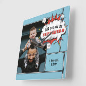 Pap Superheld Comic Speech Bubble Foto Vierkante Klok (Hoek)