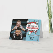 Pap Superheld Comic Spreekwolk Foto Kaart (Voorkant)
