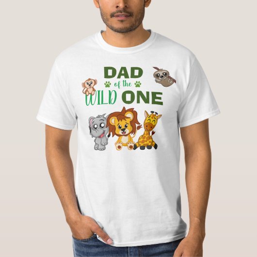Pap van de Wilde Eén Oerwoud Safari 1ste verjaarda T-shirt (Voorkant)