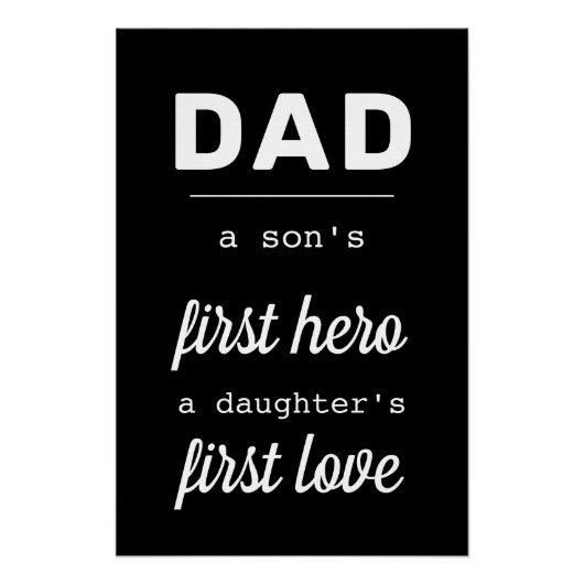 Papa A Son's eerste hero Typografie Modern vader Perfect Poster (Voorkant)