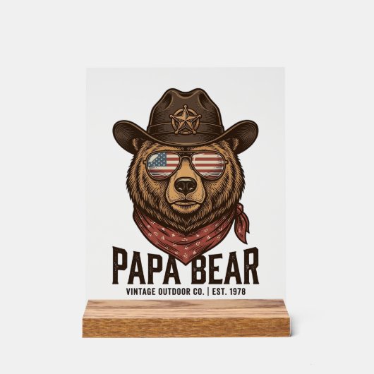 Papa Bear Cowboy Bear Patriotic Vintage Vector Des (Recto)