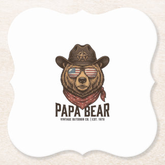 Papa Bear Cowboy Bear Patriotic Vintage Vector Des Kartonnen Onderzetters