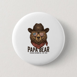 Papa Bear Cowboy Bear Patriotic Vintage Vector Des Ronde Button 5,7 Cm