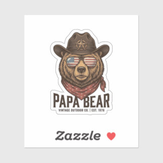 Papa Bear Cowboy Bear Patriotic Vintage Vector Des Sticker