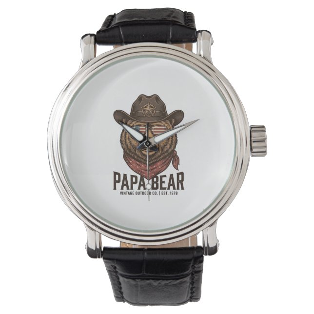 Papa Beer Cowboy Beer Patriottische Vintage Vector Horloge (Voorkant)