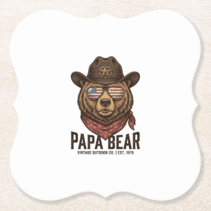Papa Beer Cowboy Beer Patriottische Vintage Vector Kartonnen Onderzetters