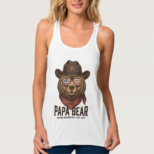 Papa Beer Cowboy Beer Patriottische Vintage Vector Tanktop (Voorkant)